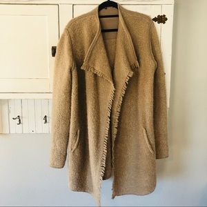 Vince Teddy Tan Fringe Merino Mohair Sweater Coat